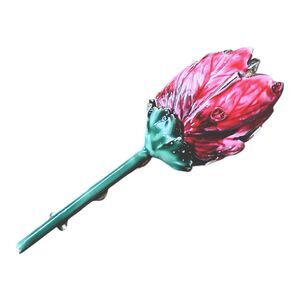 VTG Sandor Brooch Pink Enamel Flower Tulip Peony Gold Tone Mid Century Signed